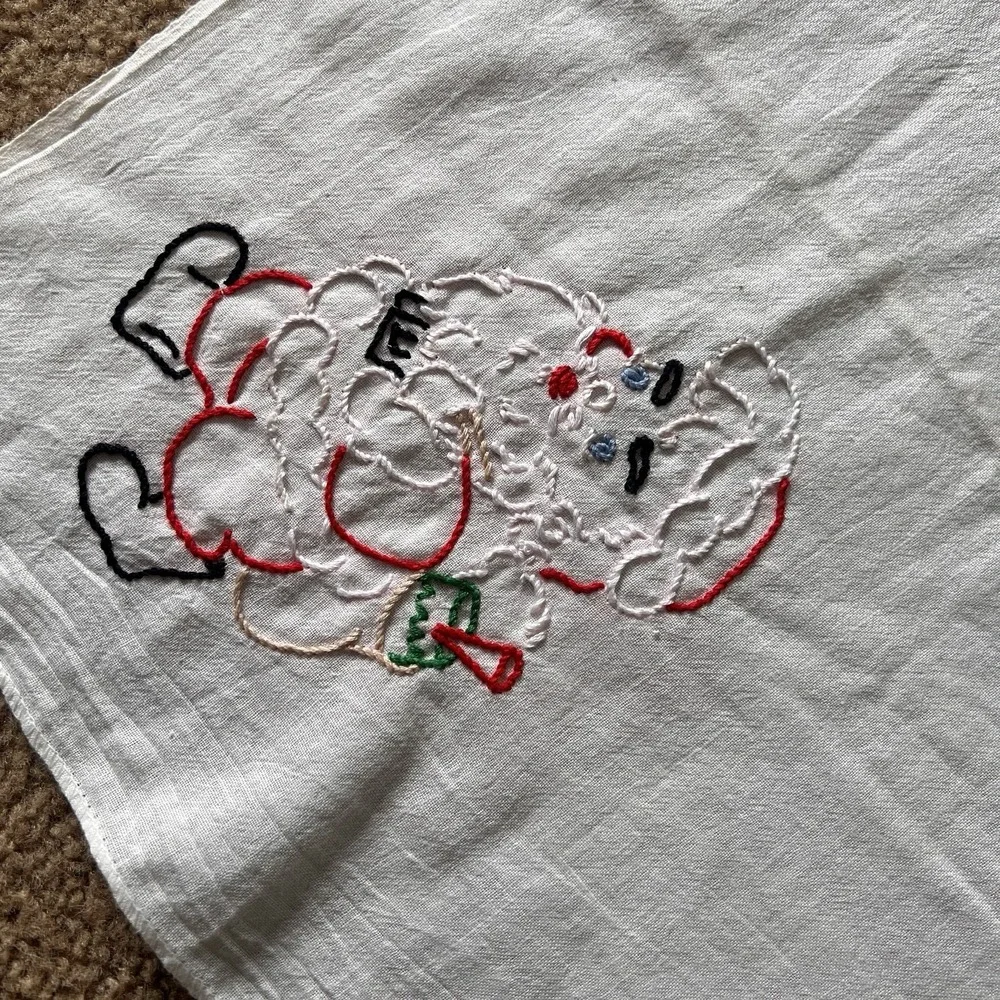 Vintage Hand embroidered Tablecloth Table Square Christmas 36